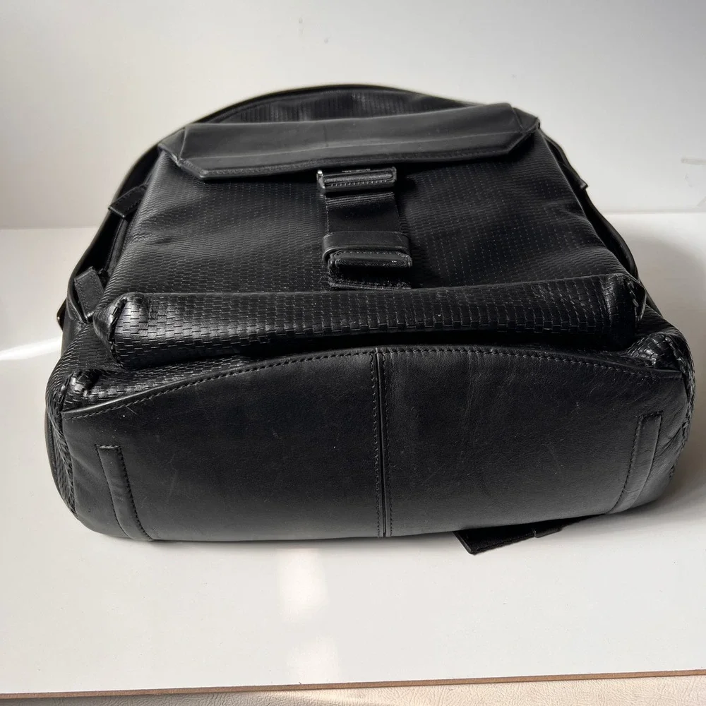 Tumi Morley Backpack Carbon Fiber Black Leather Buckle Laptop Travel Bag